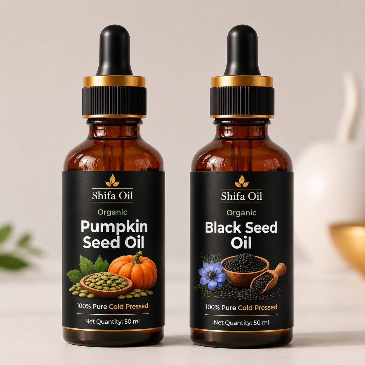 Pumpkin Seed Oil + Black Seed Oil Duo Pack (2x50ml) - 100% Pure Cold Pressed