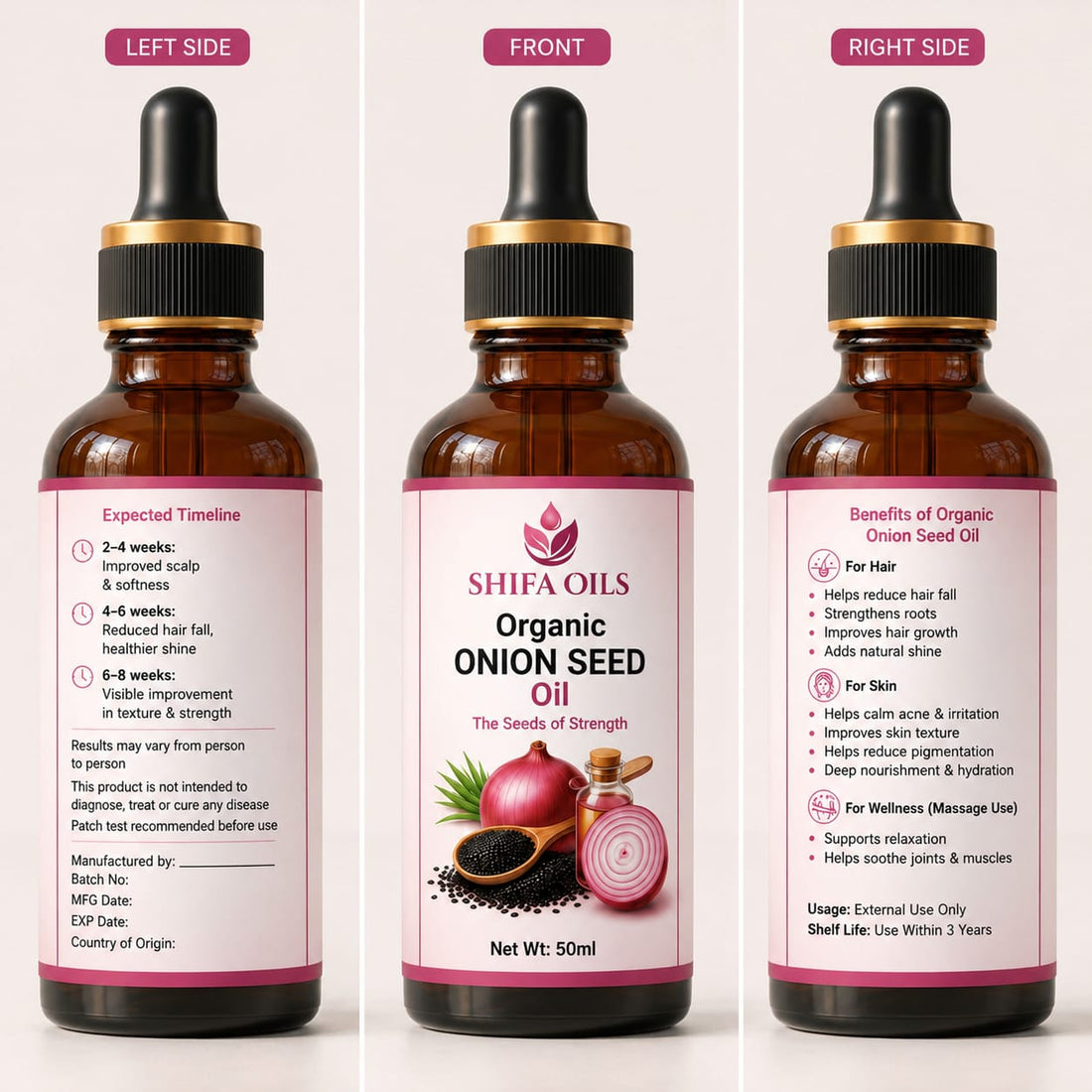 Organic Onion Seed Oil (50ml) - 100% Pure Cold Pressed