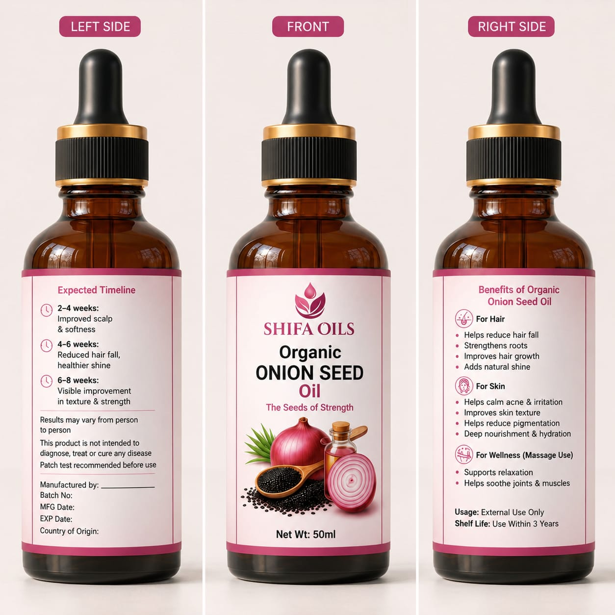 Organic Onion Seed Oil (50ml) - 100% Pure Cold Pressed
